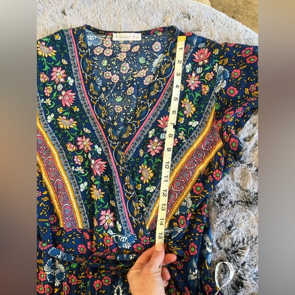 NWT Boho floral wrap mini dress Blue & Multicolored Juniors Large Women Small - Picture 12 of 15